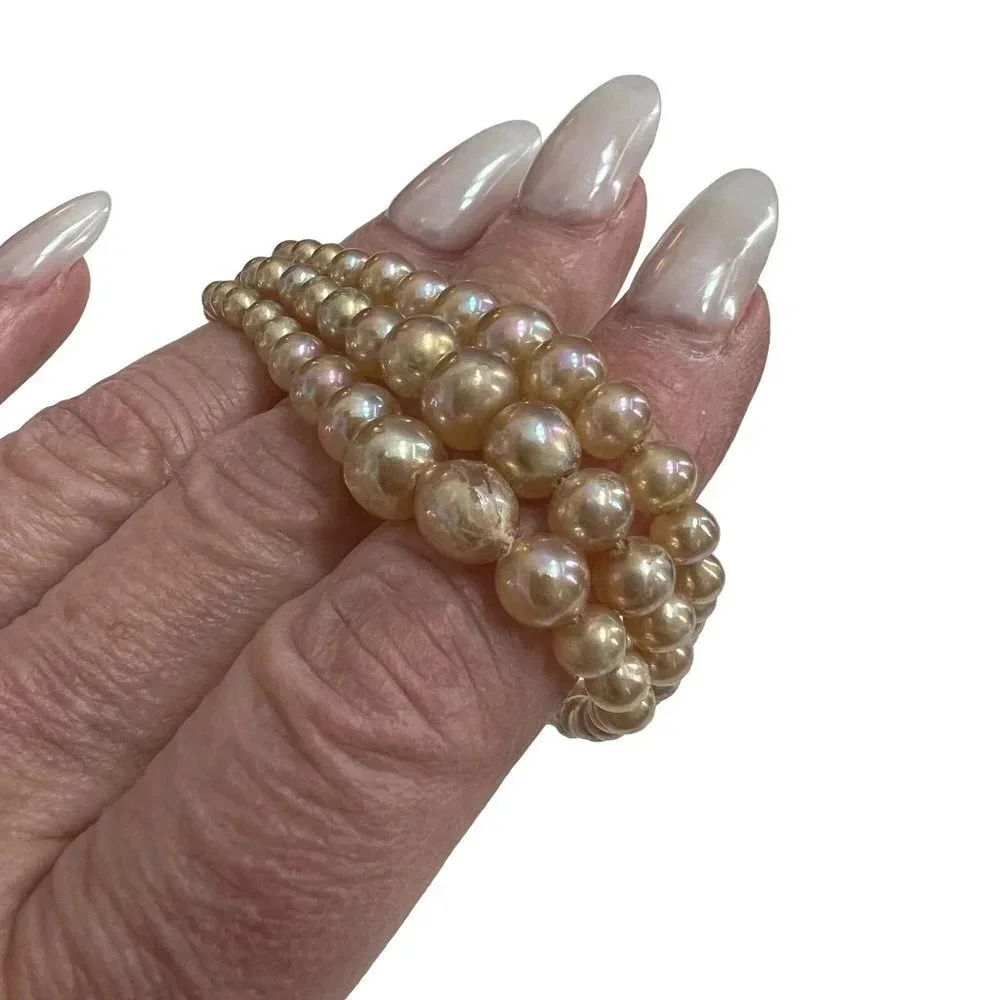 Vintage Faux Pearl 3 Strand Bracelet Made in Japan